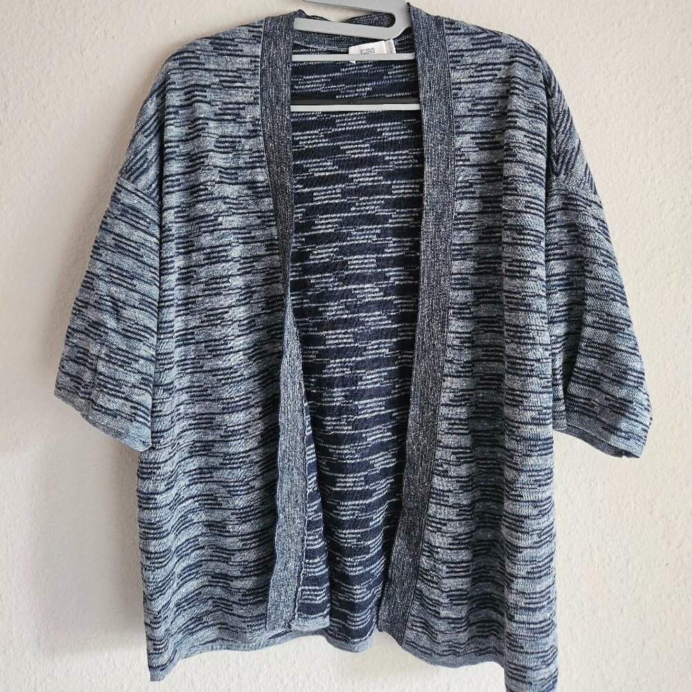 Closed Open Front Blue Striped 3/4th Sleeve Cardigan Jacket Women's S Small